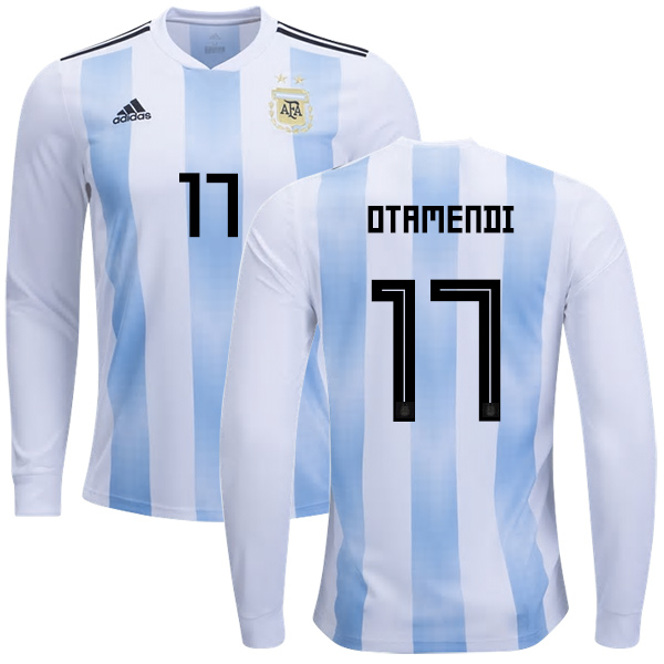 Argentina #17 Otamendi Home Long Sleeves Kid Soccer Country Jersey - Click Image to Close